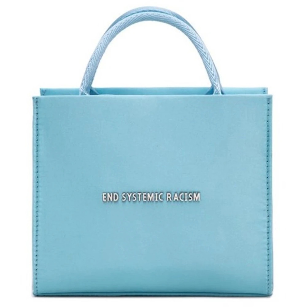 Brandon Blackwood “End Systematic Racism” ESR Tote in Baby Blue Satin